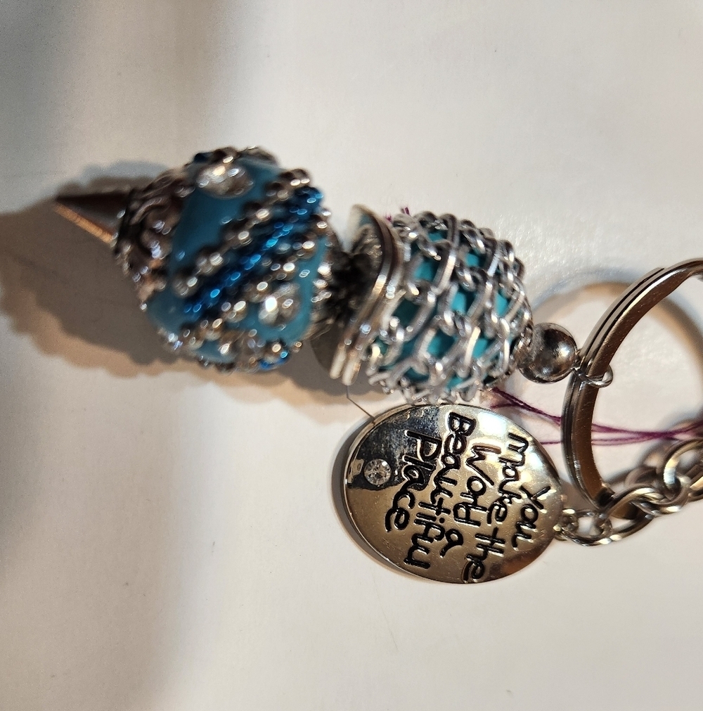 Hand Crafted Purse Charm/Key Chain with Pendant Turquoise Silver 4.5" - Picture 4 of 8
